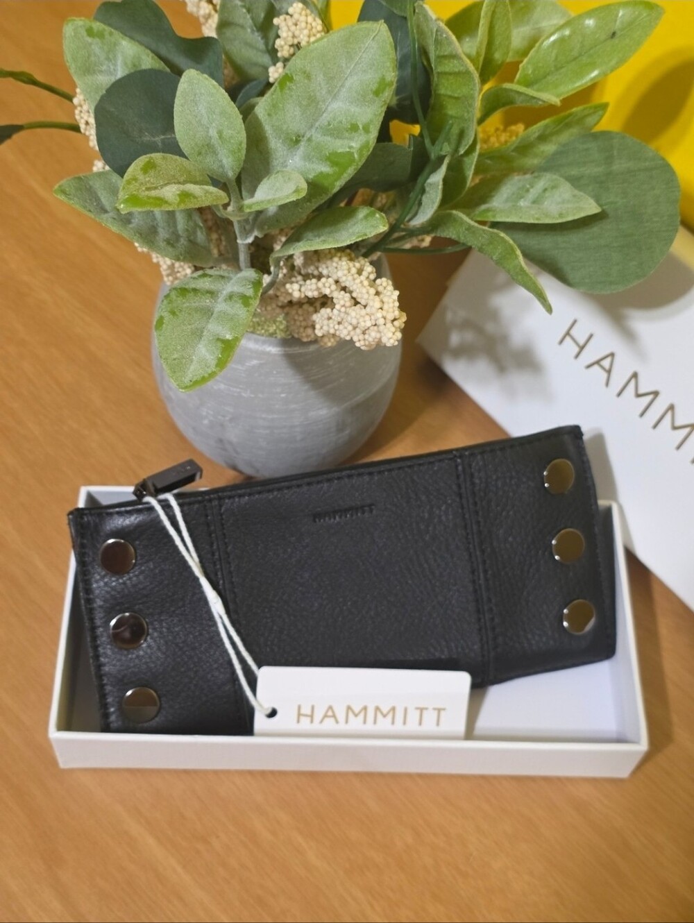 Hammitt Black Leather 110 Wallet with Silver Accents